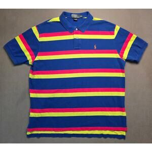 Vtg Polo Ralph Lauren 2X Shirt Striped Colorblock Pony Preppy Rugby Colorful